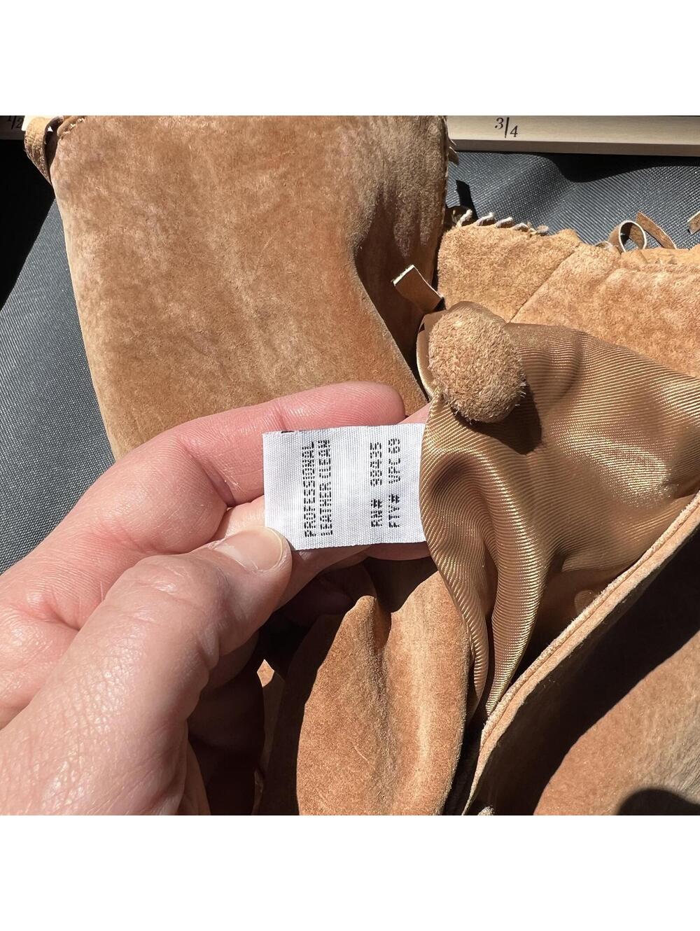 Vintage Western Fringe Suede Leather Jacket Tan Brown Button Front Coat Size XL - Picture 9 of 9